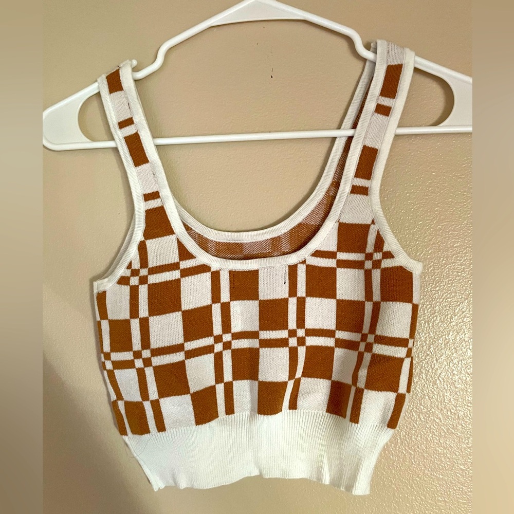 Plaid Brown and White Women's Top